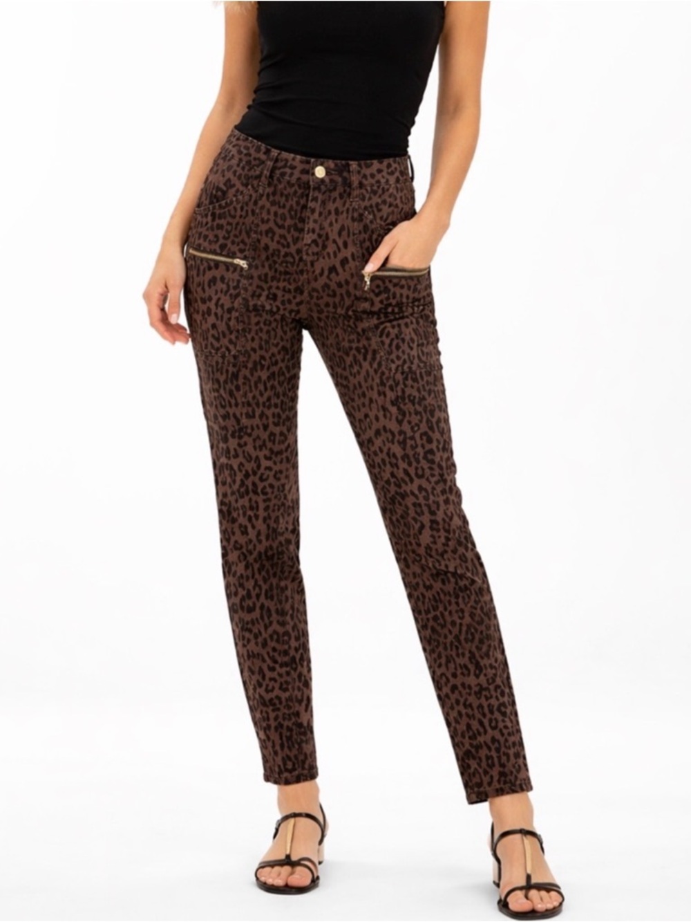 Pistola Hannah Leopard Print Cargo Brown Leopard-Pattern Slim Jeans Size:32